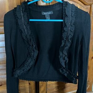 White House Black Market Black Ruffle-Trim Cropped Cardigan